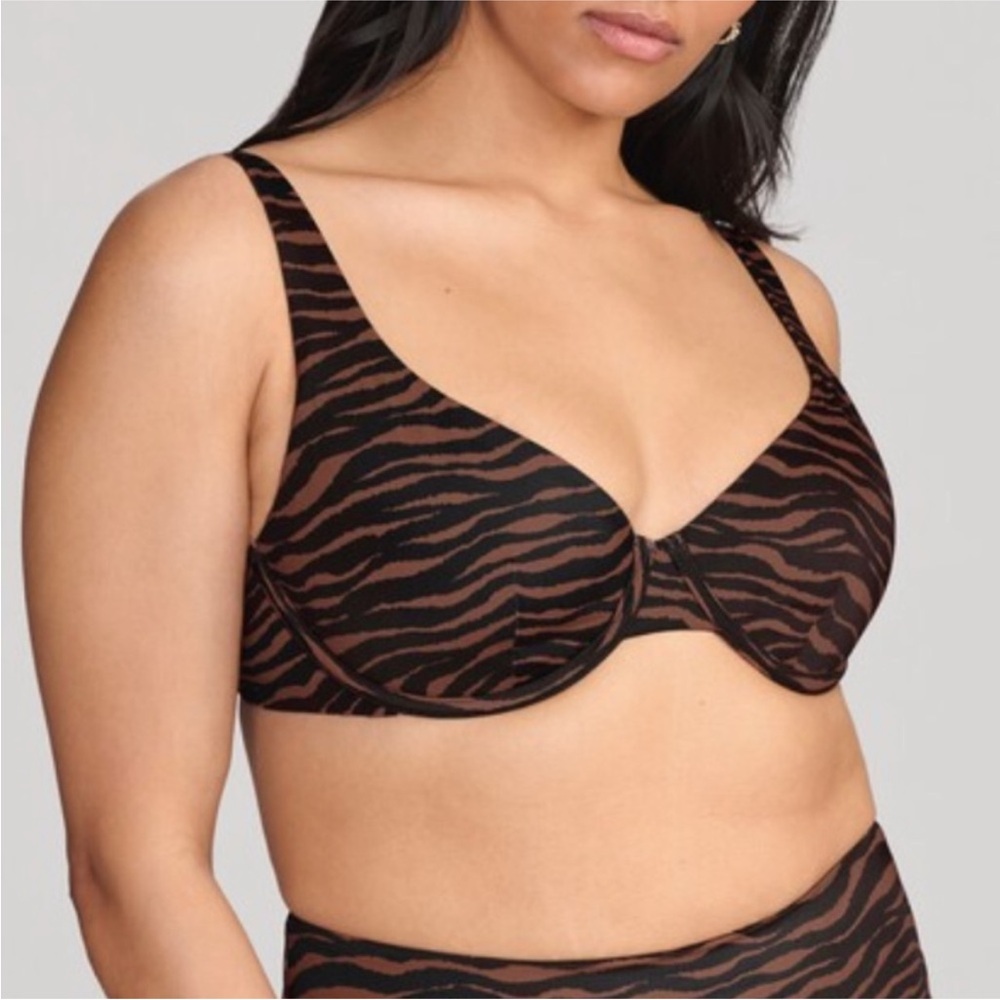 NWT CUUP Brown and Black Zebra Underwire Bikini Top